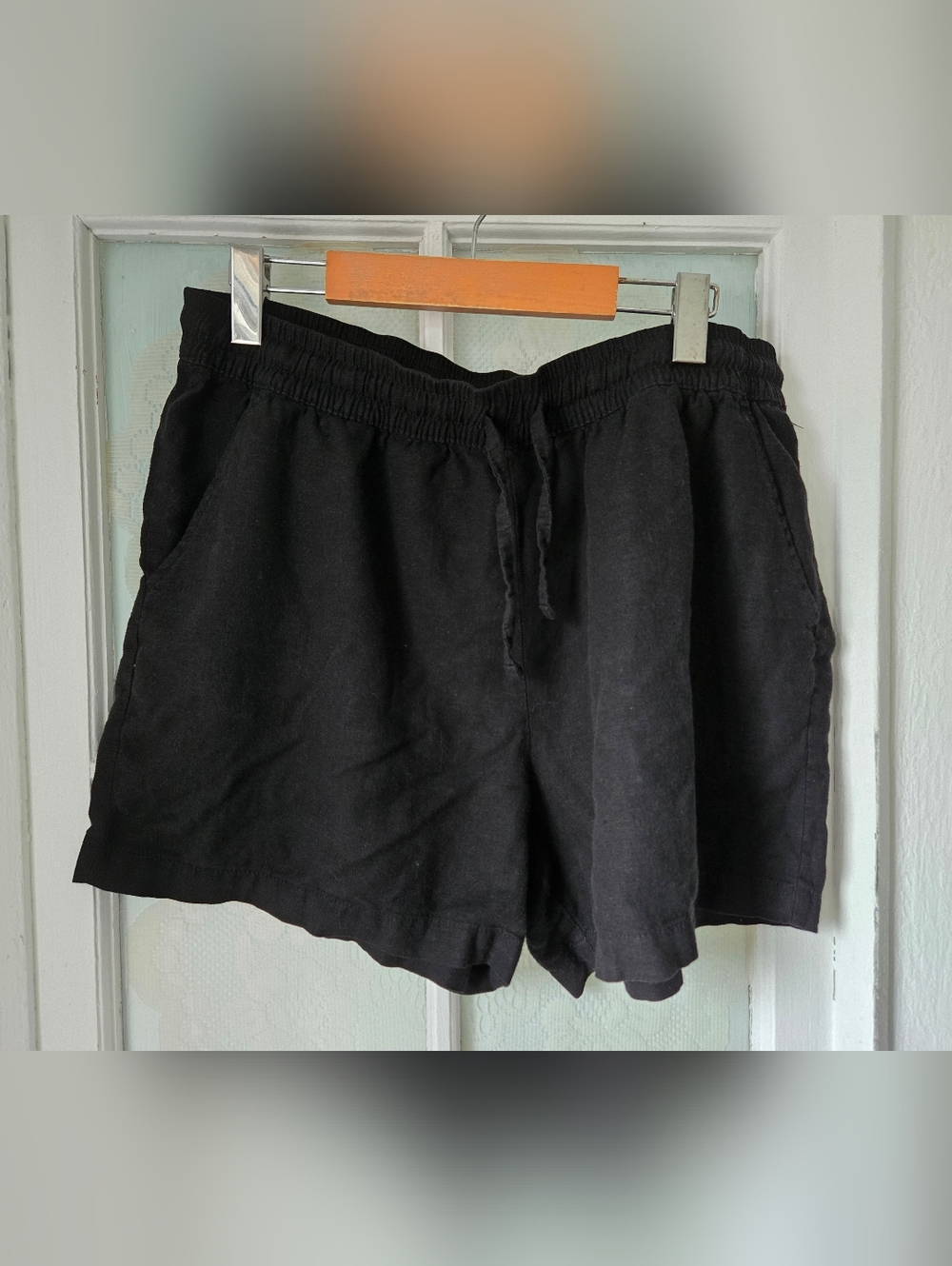 Iyla Black Linen Blend Pull-On Shorts Size Large